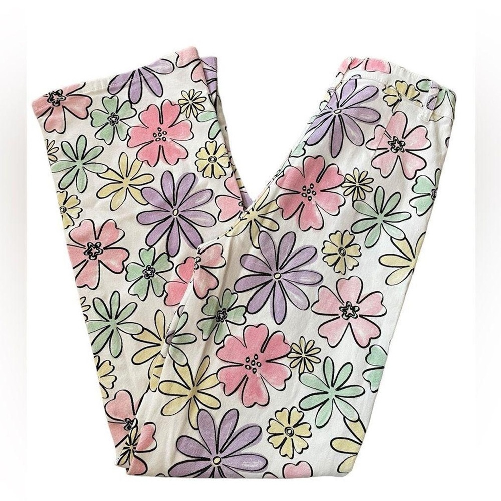 Floral Print Pants with Multicolor Flowers